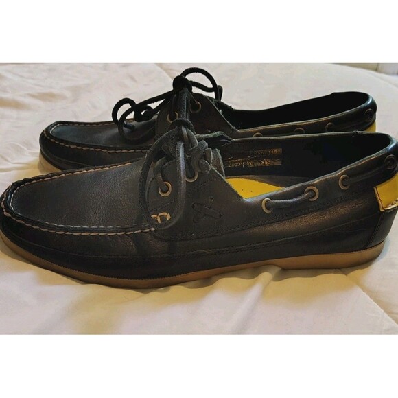 Polo Ralph Lauren Leather Boat Shoes - Men’s Size 11D - Black with Yellow...